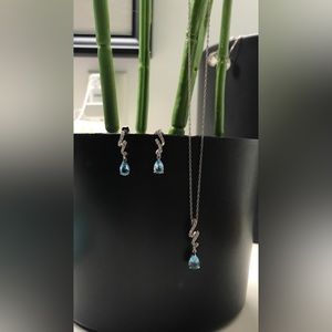 Lab simulated Blue Topaz Earrings and Necklace set